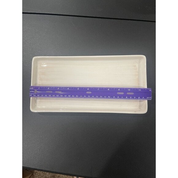 Boston Warehouse Ceramic Rectangular Serving Tray Cream w/tan streaking accent - Picture 2 of 4